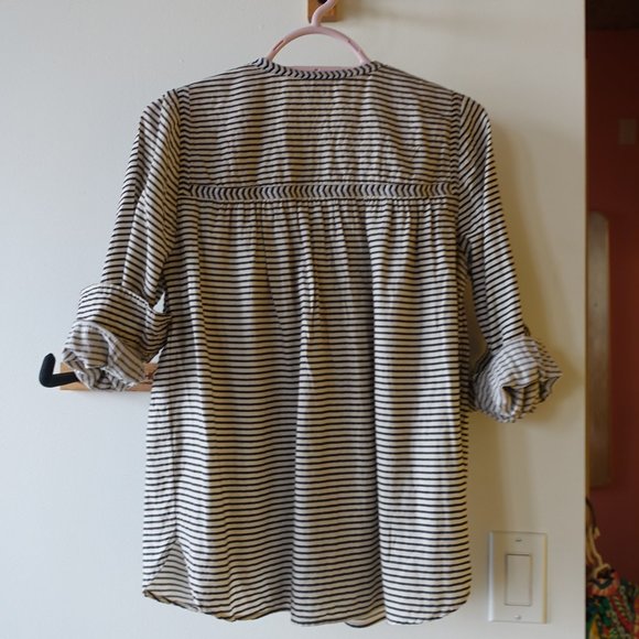 J Crew #08244 Embroidered Peasant  Stripe popover top Black Red Blouse 0 XS - Picture 13 of 16